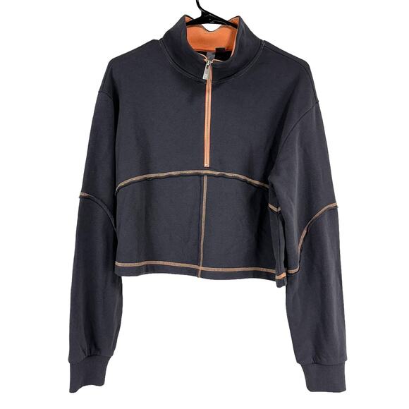 Sweaty Betty NWOT Revive Half Zip Sweatshirt Gray Orange Stitching Size 6 - Picture 2 of 10
